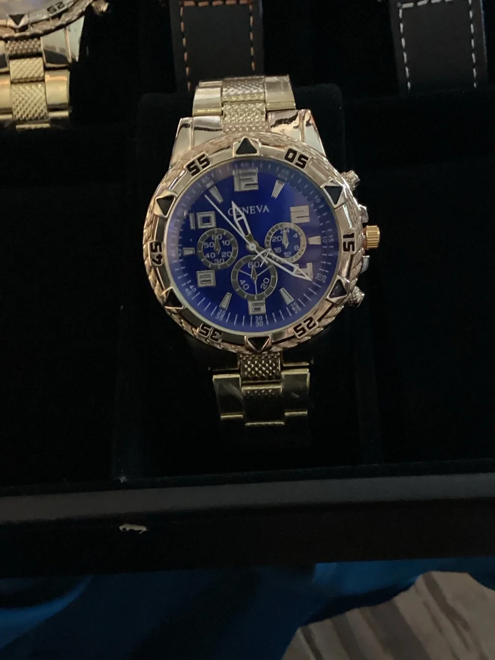 Geneva Men's Silver Watch with Blue Dial